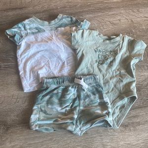 0-3 months, 3 piece camo/gray outfit, Child of Mine made by Carter’s